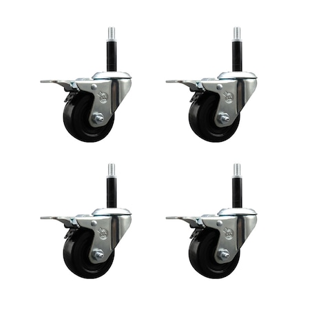 Service Caster 3'' SS Soft Rubber Swivel 3/4'' Expanding Stem Caster Set Total Lock Brake, 4PK SCC-SSEXTTL20S314-SRS-34-4